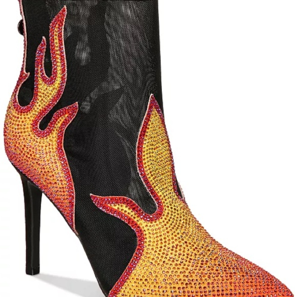 Thalia Sodi Black and Orange Flame Ankle Boots 6.5 - Picture 10 of 10